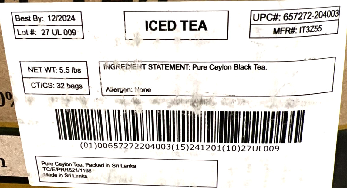Walters Bay Iced Tea Pure Ceylon Black Tea 32x3 Gallon (4 Damaged Boxes) 12/2024 gallery