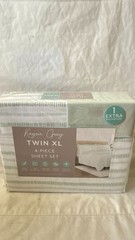 New Kaycie Gray 4-Pc. Microfiber Sheet Set ,Dashed Stripe Bundle Twin XL Green