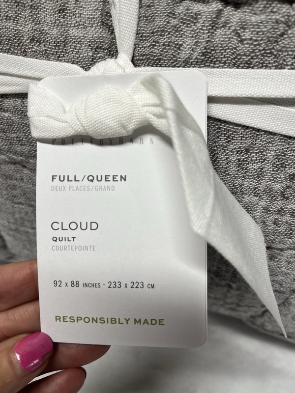 Pottery Barn CLOUD Handcrafted Full Queen Size Quilt 92" x 88" GRAY Bedding NEW gallery