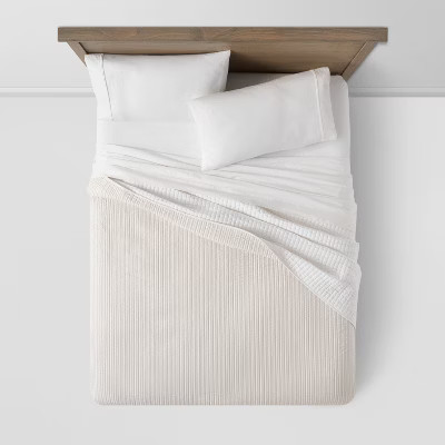 Full/Queen Reversible Cotton Stripe Quilt Khaki - Threshold gallery