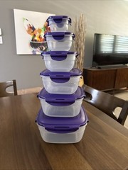 Lock n Lock Square Nesting Storage Containers. Set Of 6. Purple Lids.