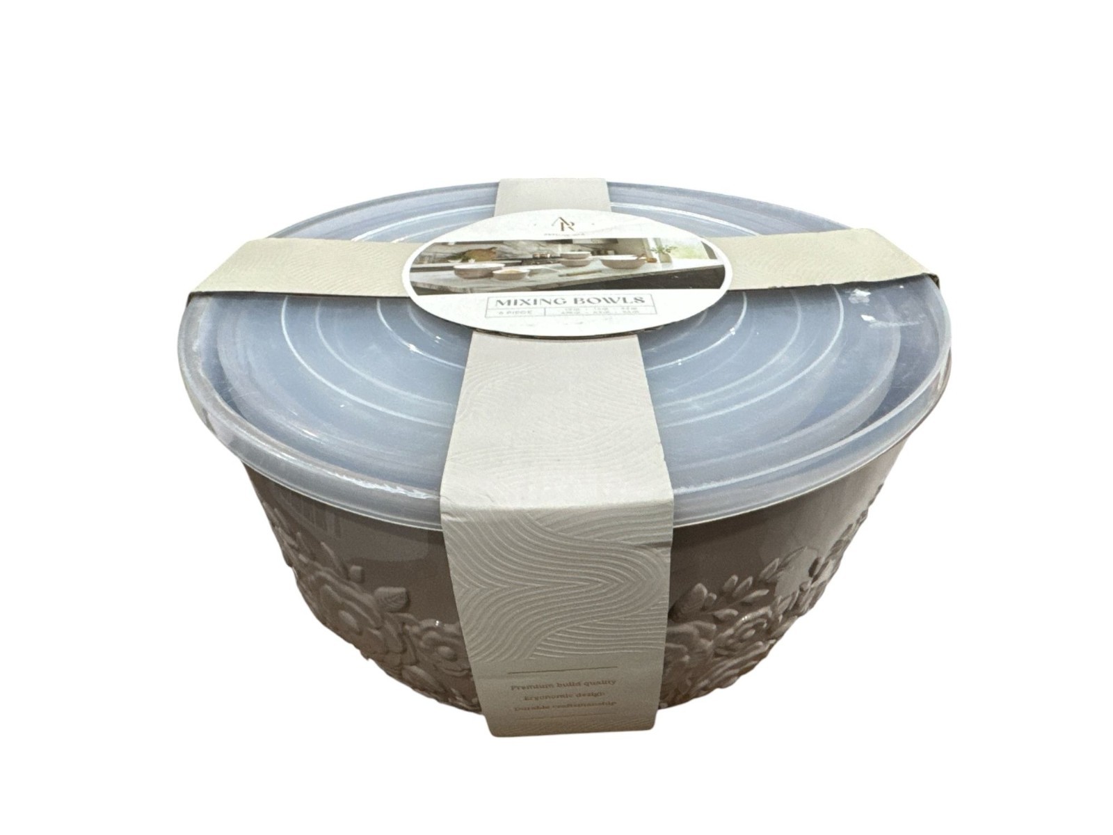 Artisan Row Embossed Mixing Bowls Set With Lids 6-Piece Floral Design Microwave gallery