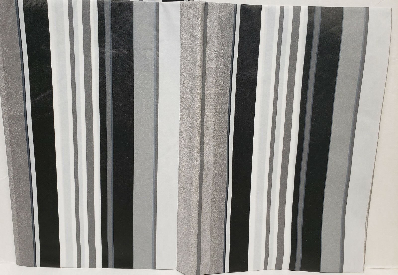 Thin Peva Vinyl Tablecloth 60" Round, MULTICOLOR STRIPES, black, grey, white, GR gallery