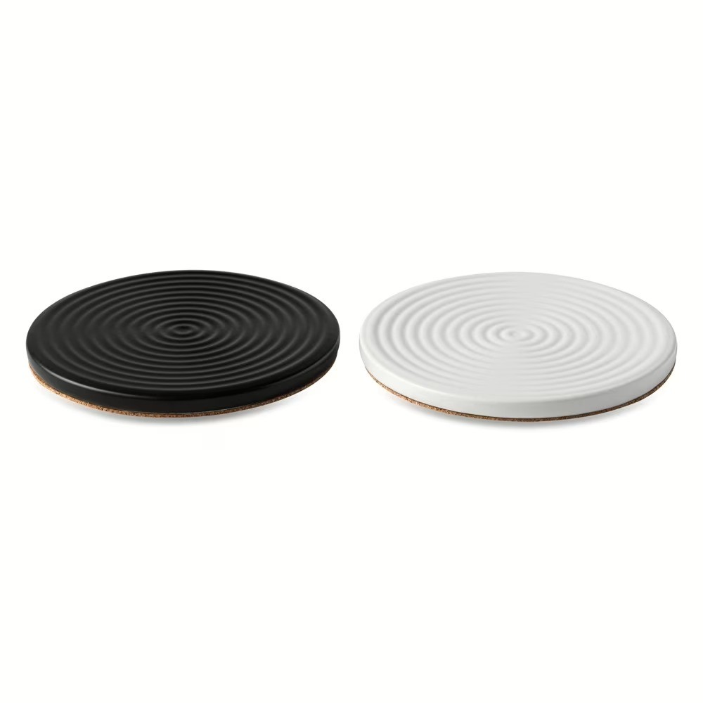 Thyme & Table 6 pack Ceramic Ribbed Coaster Set, Black gallery