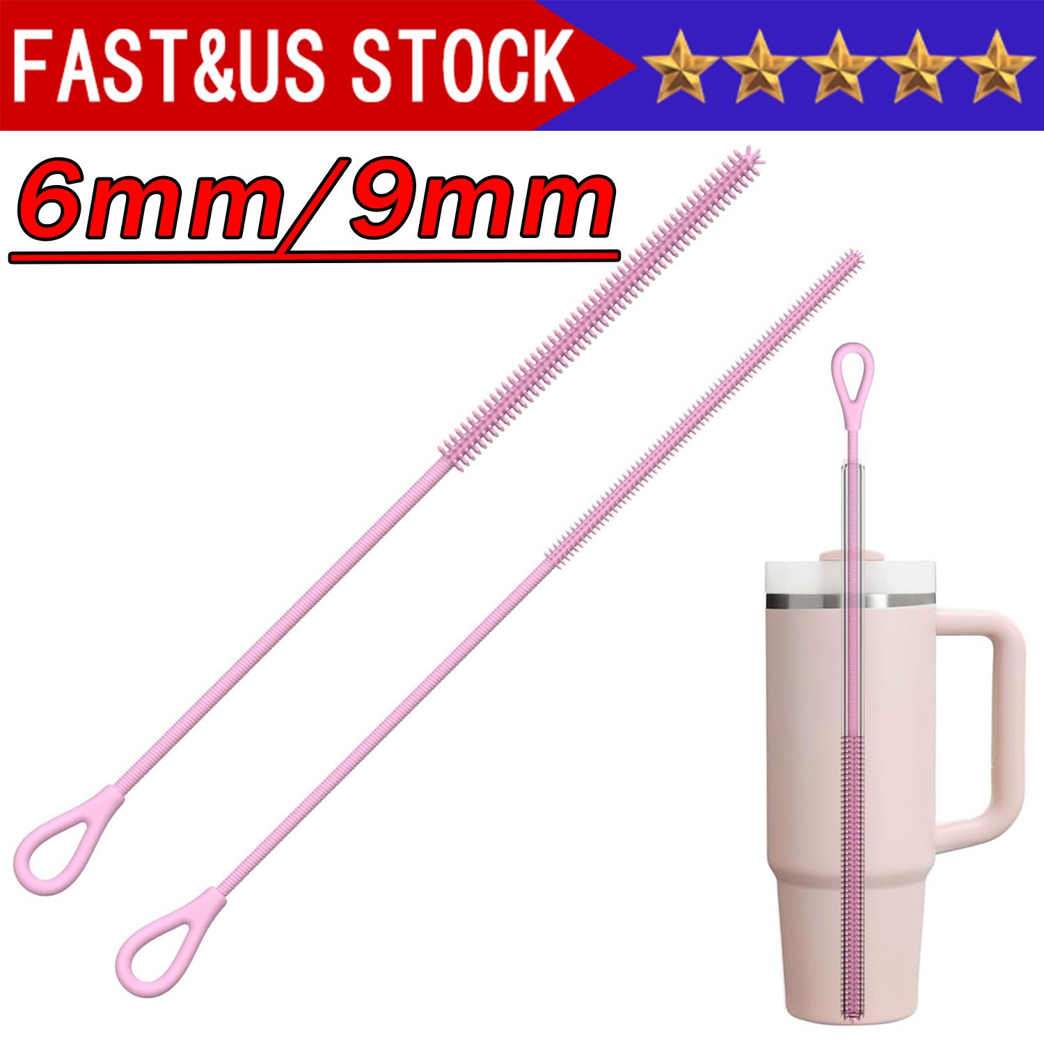 Silicone Straw Cleaner Brush, Reusable, Extra Long for Cleaning Tumbler, Handle gallery