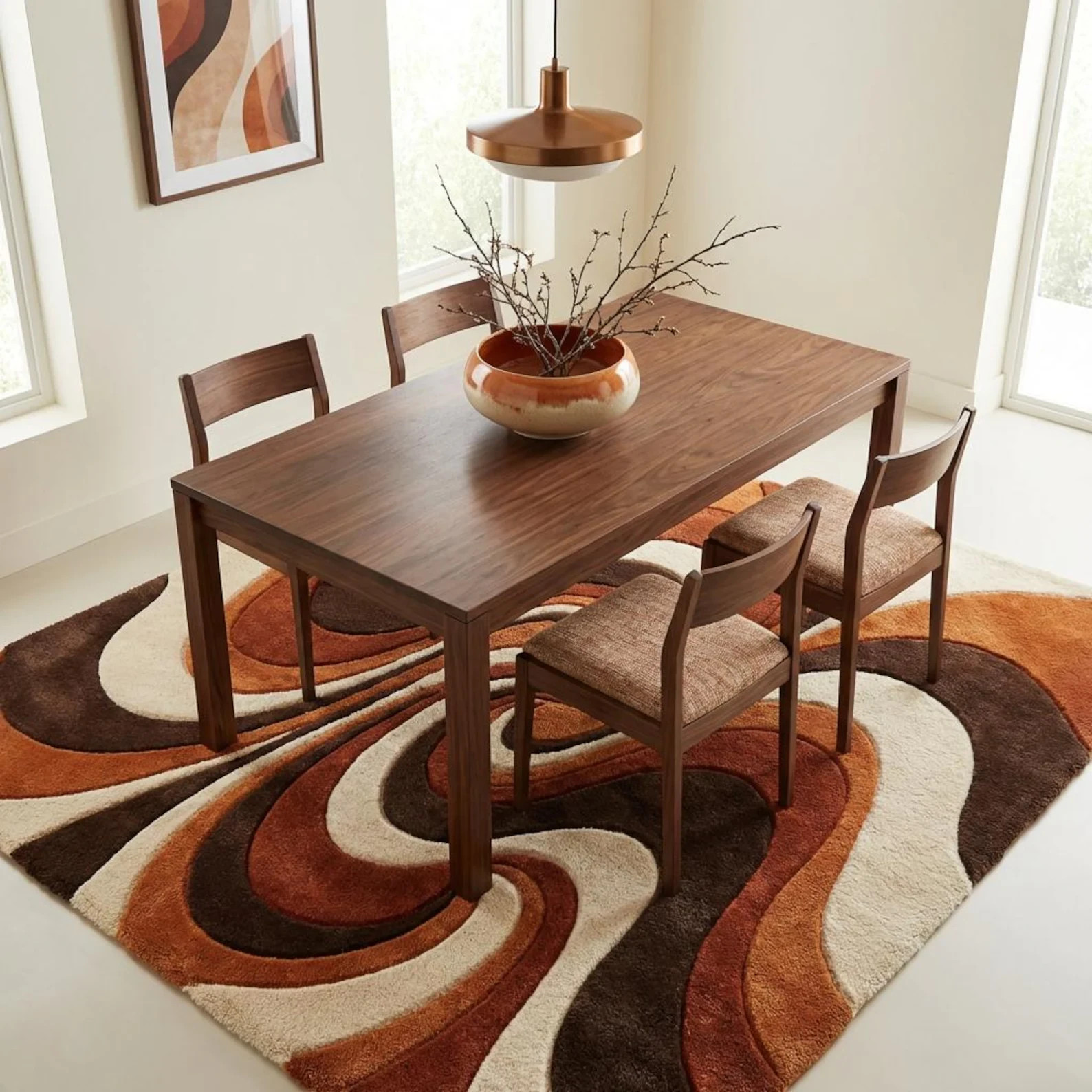 Hand Tufted Abstract Wool Rug, Mid Century Modern Retro Living Room Area Rug, gallery