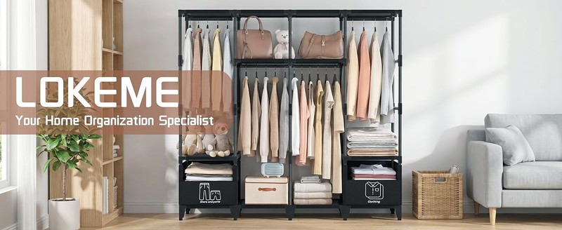Portable Closet,Sturdy Stable Large Capacity Wardrobe Closet,Clothes Rack with gallery