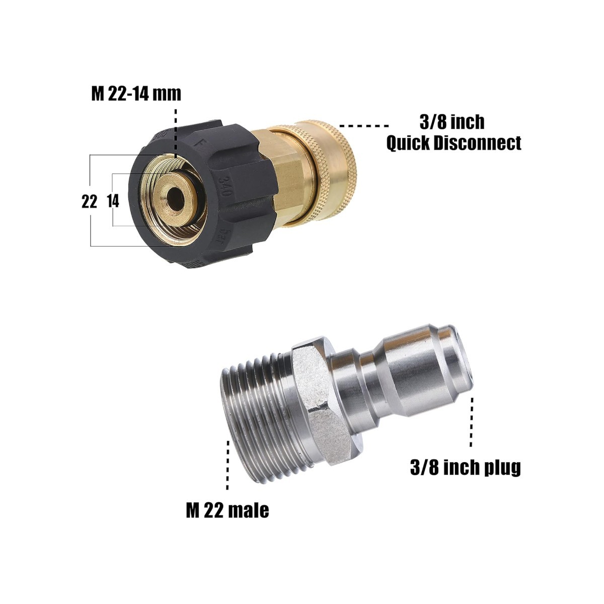 1 set Pressure Washer Adapter 3/8" Quick Connect M22 14mm to M22 Metric Fitting gallery