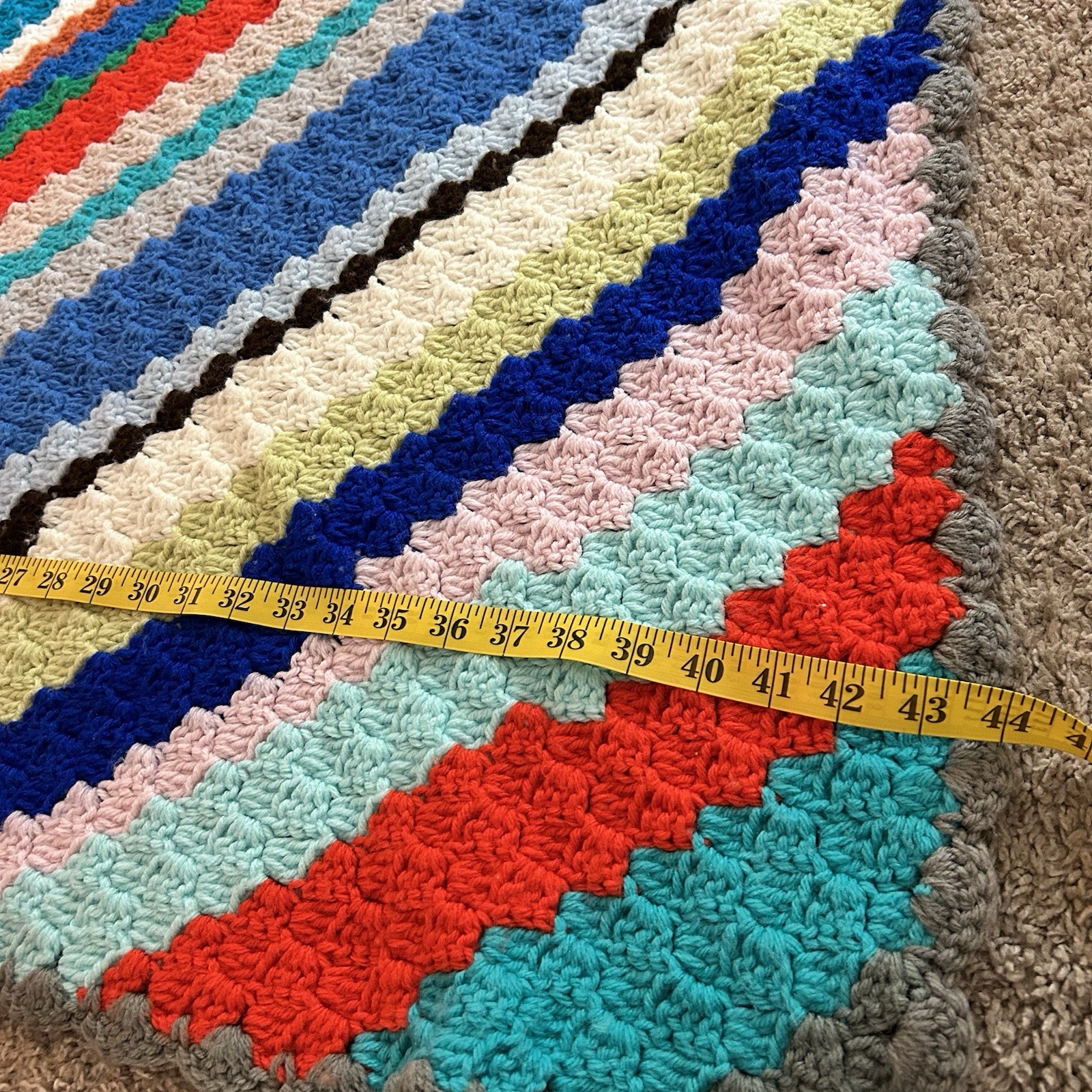 Handmade Retro Stripes Crochet Quilt Throw Blanket Colorful 43”x83” Bed Runner gallery