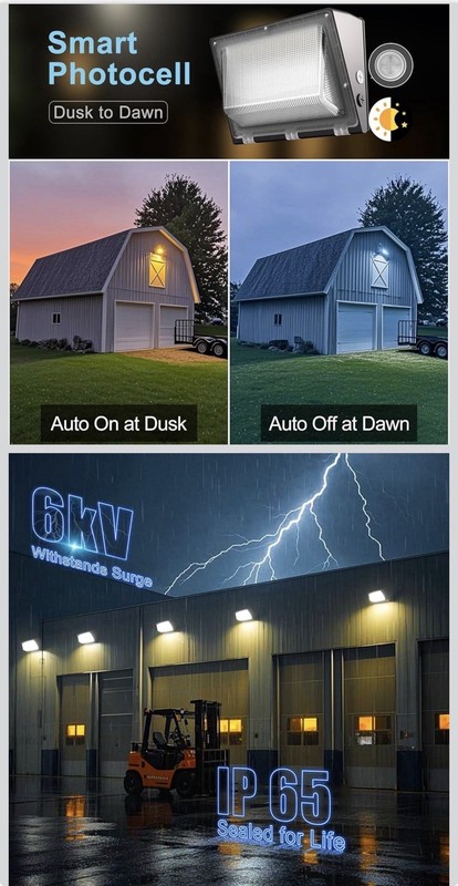 Lightdot 8 Pack 120W Wall Mount Wall Pack, 100-277V, 18000LM Dusk-to-Dawn gallery
