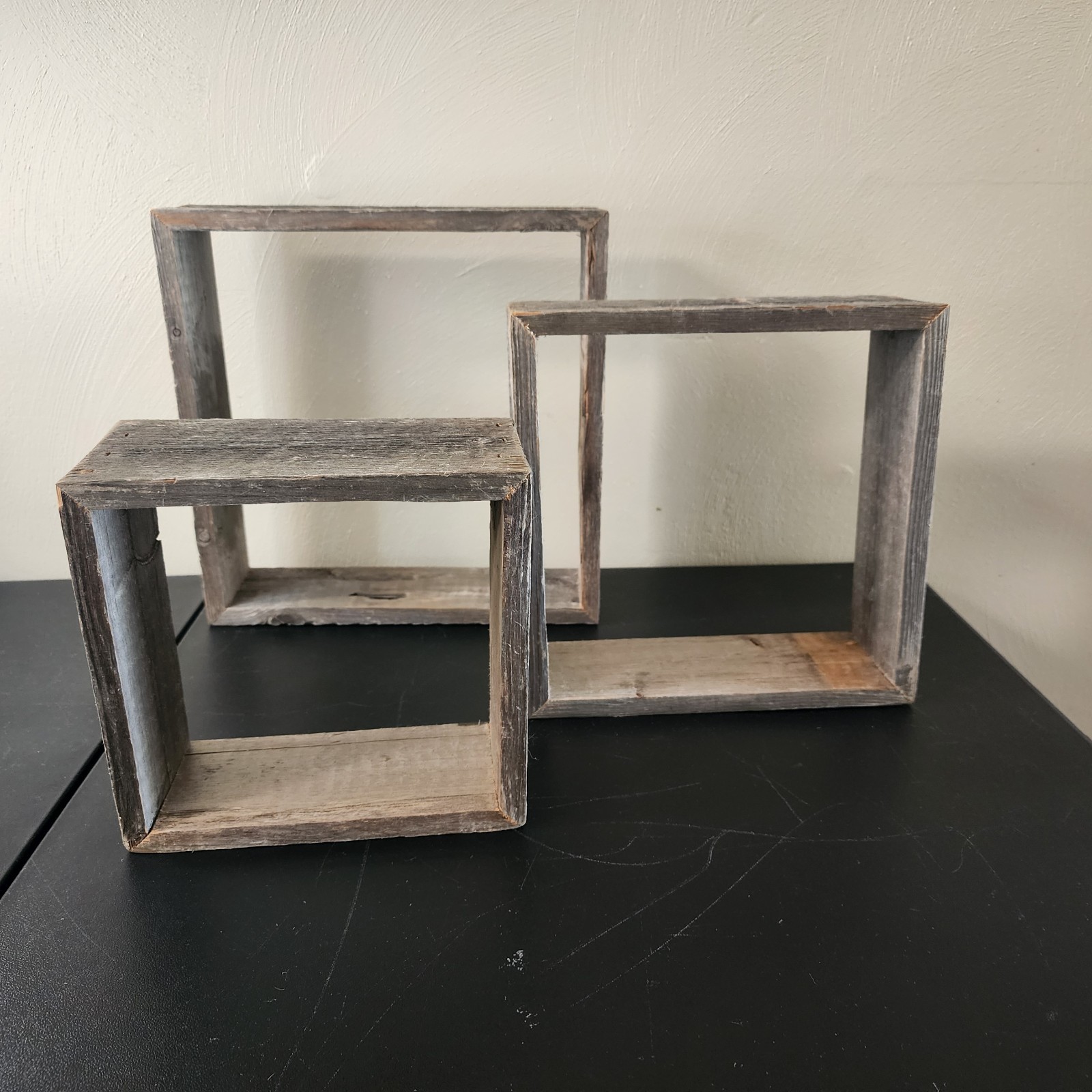 Set of Three Rustic Floating Reclaimed Wood Shadow Box Shelves gallery