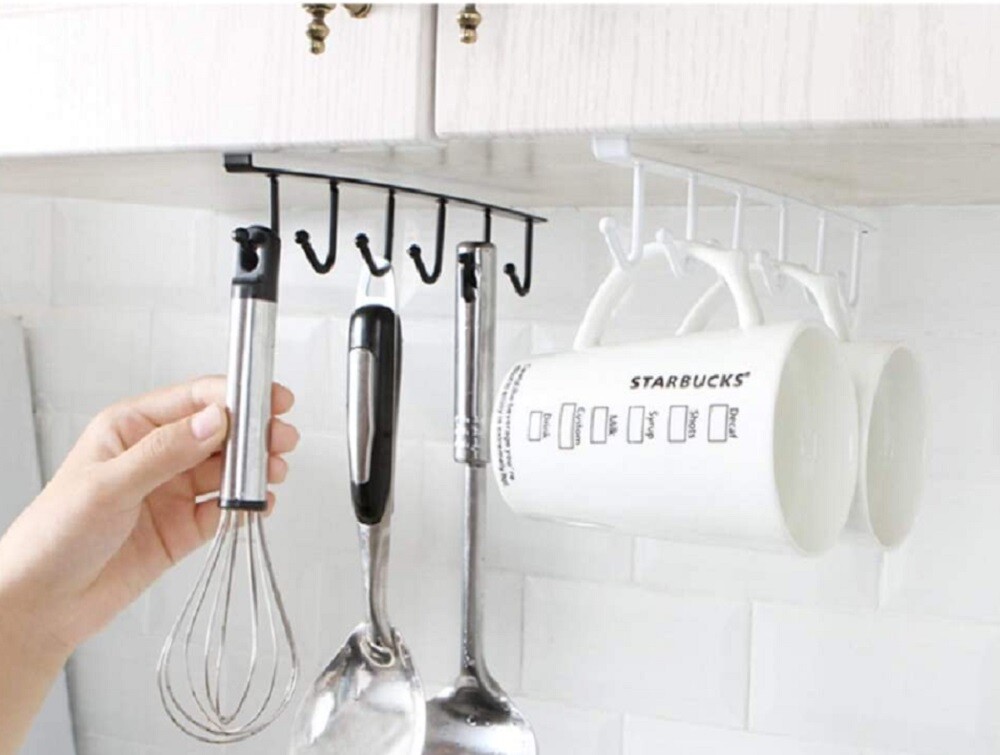 2-Pack Under-Shelf Mug Holder Rack - Kitchen Cabinet Coffee Cup Storage Hooks gallery