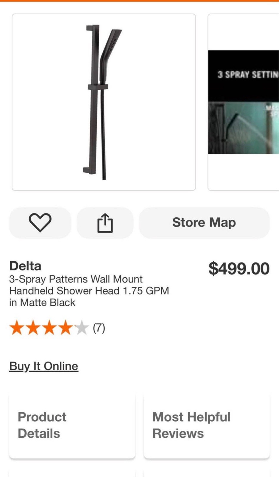 DELTA 3-Spray Patterns Wall Mount Handheld Shower Head 1.75 GPM in Matte Black gallery