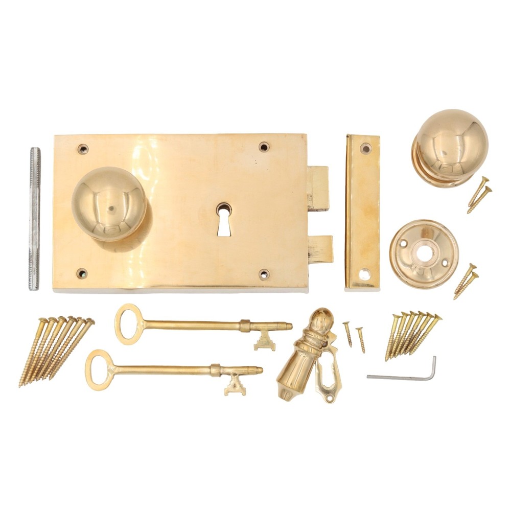 RIGHT Hand Colonial Rim Lock in Solid Brass Antique Replica