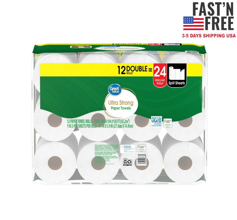 Great Value Ultra Strong Paper Towels, White, 12 Double Rolls gallery