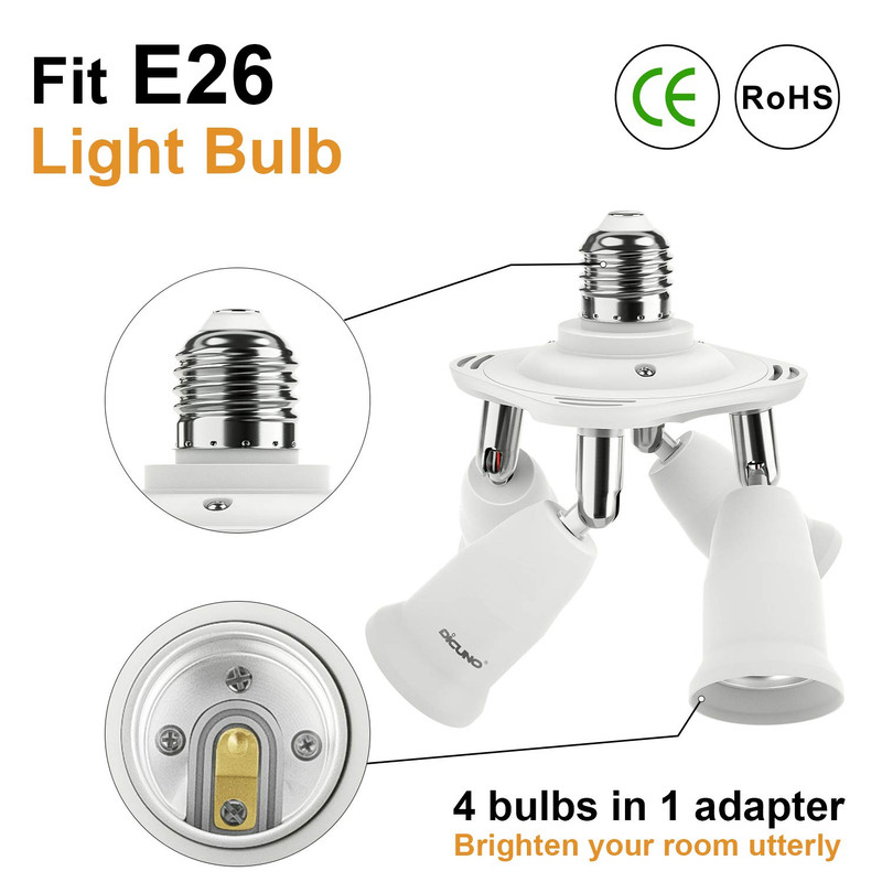 4 in 1 E26 Light Socket Splitter Adapter, Standard Base LED Bulbs Converter gallery