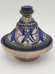 Moroccan Handmade Ceramic Tagine Pot Decorative Metal Blue Design 2-Piece 3.5″