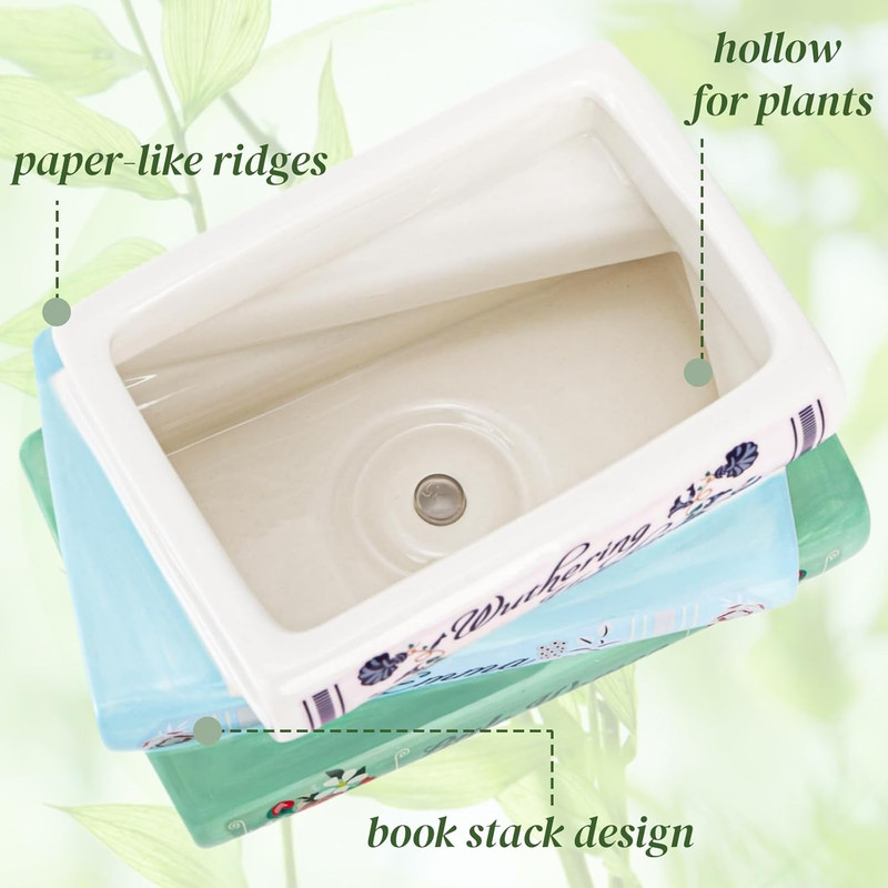 Book Planter Pot, Ceramic Book Shaped Decorative Planter with Drainage Hole, Sma gallery