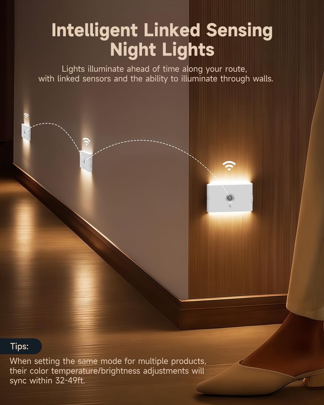 6-Pack Rechargeable Motion Stair Lights White, Dimmable Night Lights with 3 M... gallery