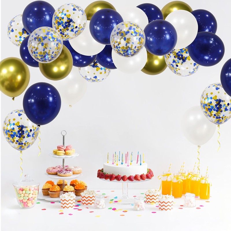 100pcs Royal Blue Chrome Metallic Balloons Set, 12 Inch White Gold and Blue, ... gallery
