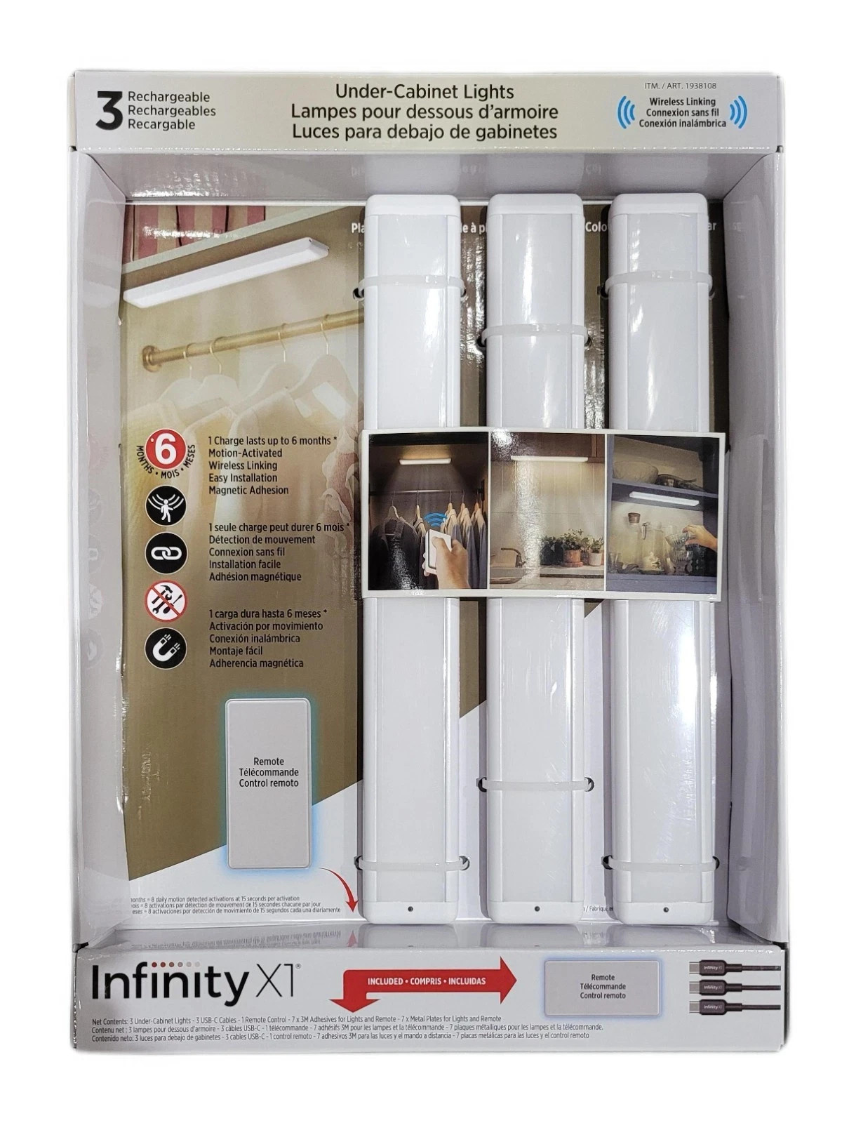 Infinity X1 Under Cabinet Light, 3 Pack 200 Lm Cabinet Lights with Touch Remote gallery