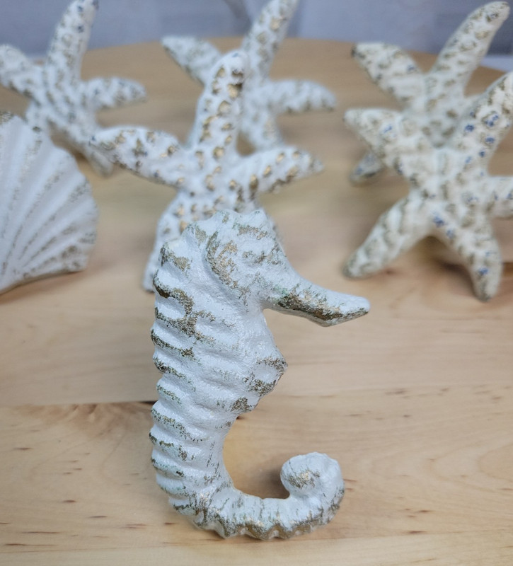8 Nautical Drawer Pulls White Distressed Metal Crab Seahorse Seashell 5-Starfish gallery
