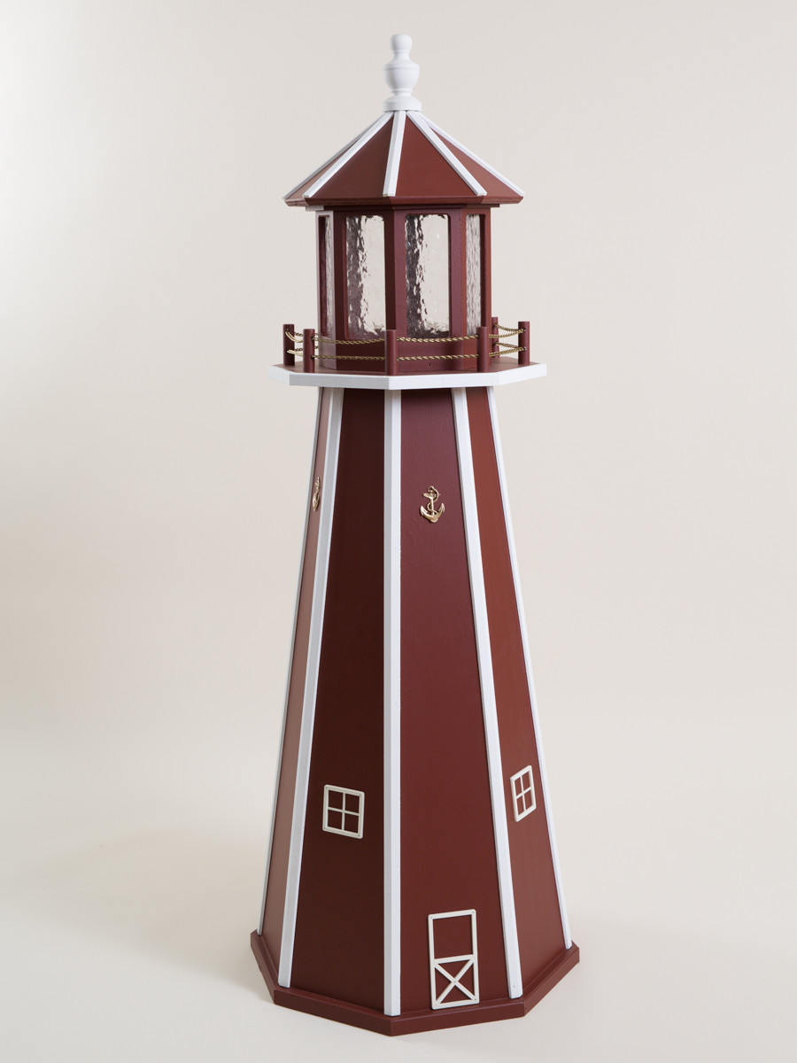 WOOD LIGHTHOUSE- Red w/ White Trim w/Light in 3 FT, 4 FT, or 5 FT - Amish Made gallery