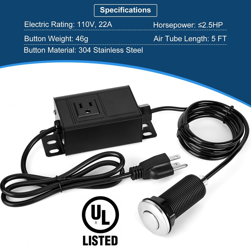 UL Listed Air Switch Kit for Garbage Disposal 3.58” Extra Long Air Button gallery
