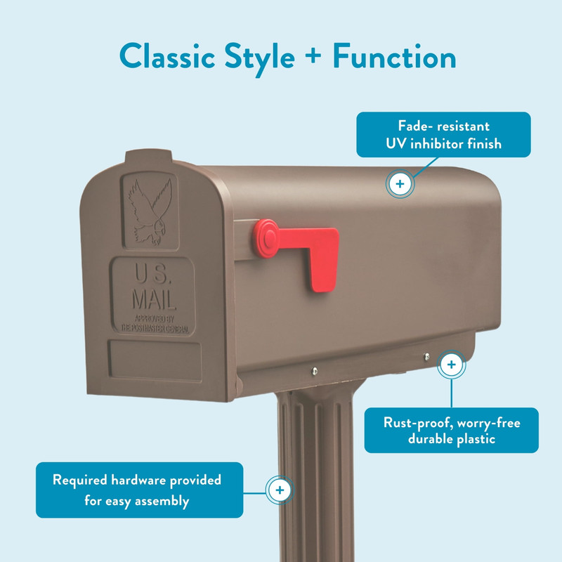 Architectural Mailboxes Newbury Plastic, Medium, Mailbox and Post Kit in Mocha gallery