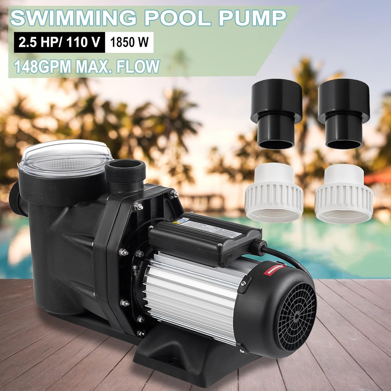 Swimming Pool Pump 2.5HP, 8880 GPH Flow Rate Pool Pump,1850W In/Above Ground Poo gallery
