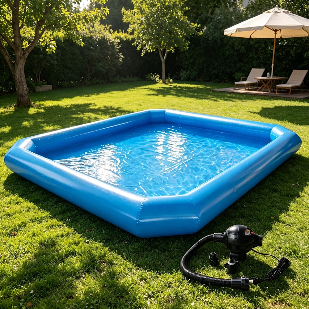 Inflatable Swimming Pool 19.7×19.7×2FT Above Ground Rectangular Pool 800W Blower gallery