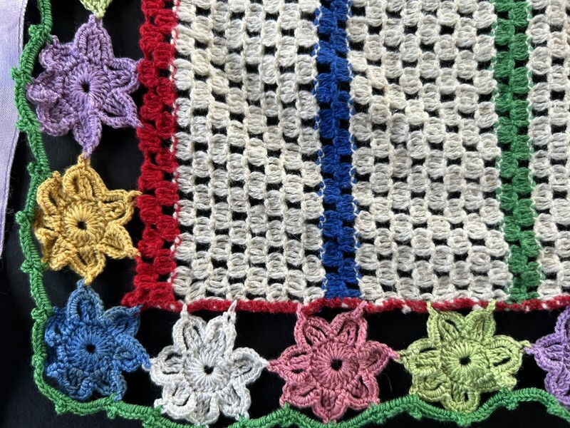 Vintage Apron Handmade Tatted Crocheted Colorful 1950's Mid Century gallery