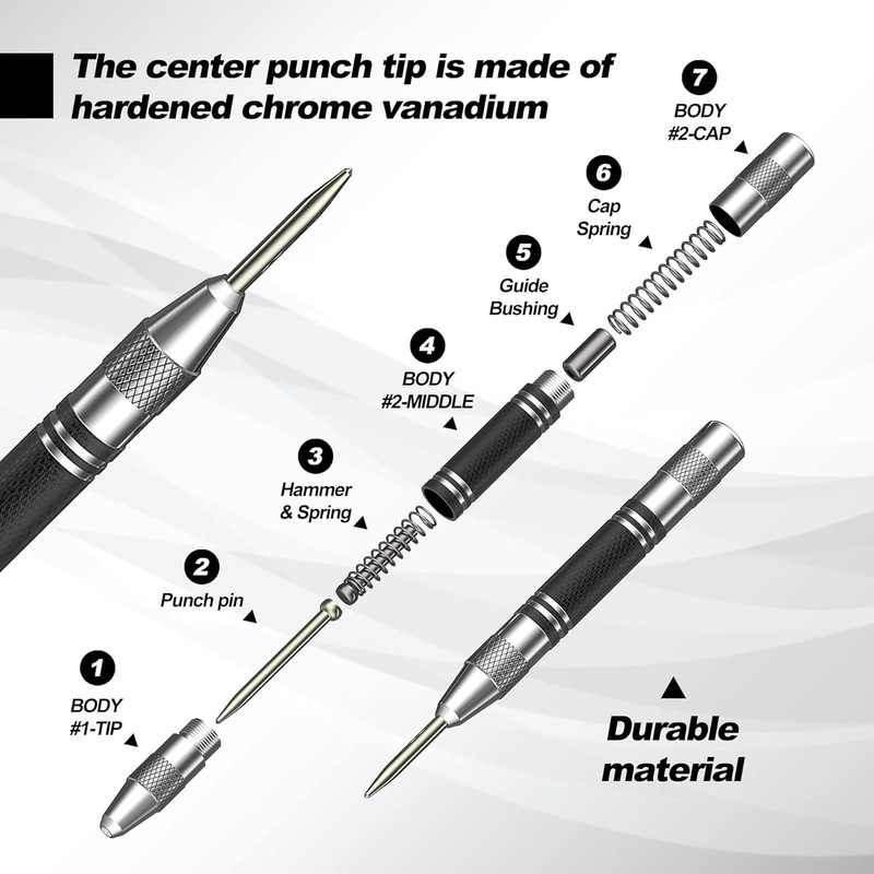 2 Pack Automatic Center Punch, 5 Inch Heavy Duty Steel Spring Loaded Center Hole gallery