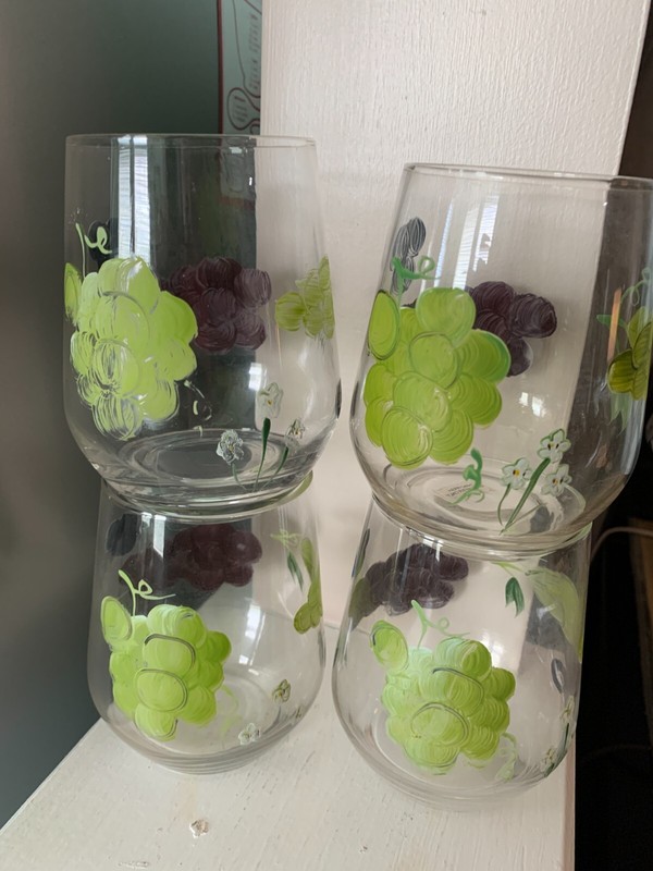 Stemless Wine Glasses Hand Painted Grape Design Set Of 4 gallery