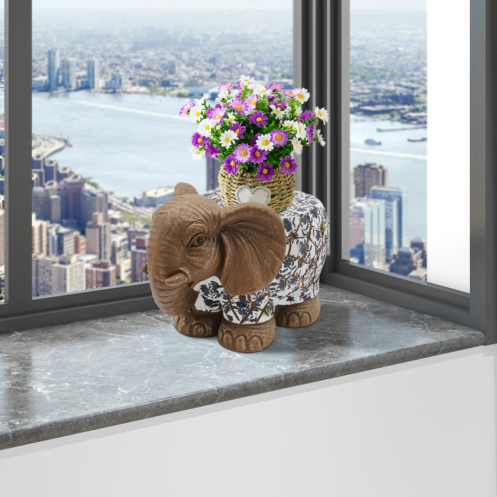 14.96" Modern Elephant Garden Stool Brown Decorative Magnesium Oxide For Homes gallery