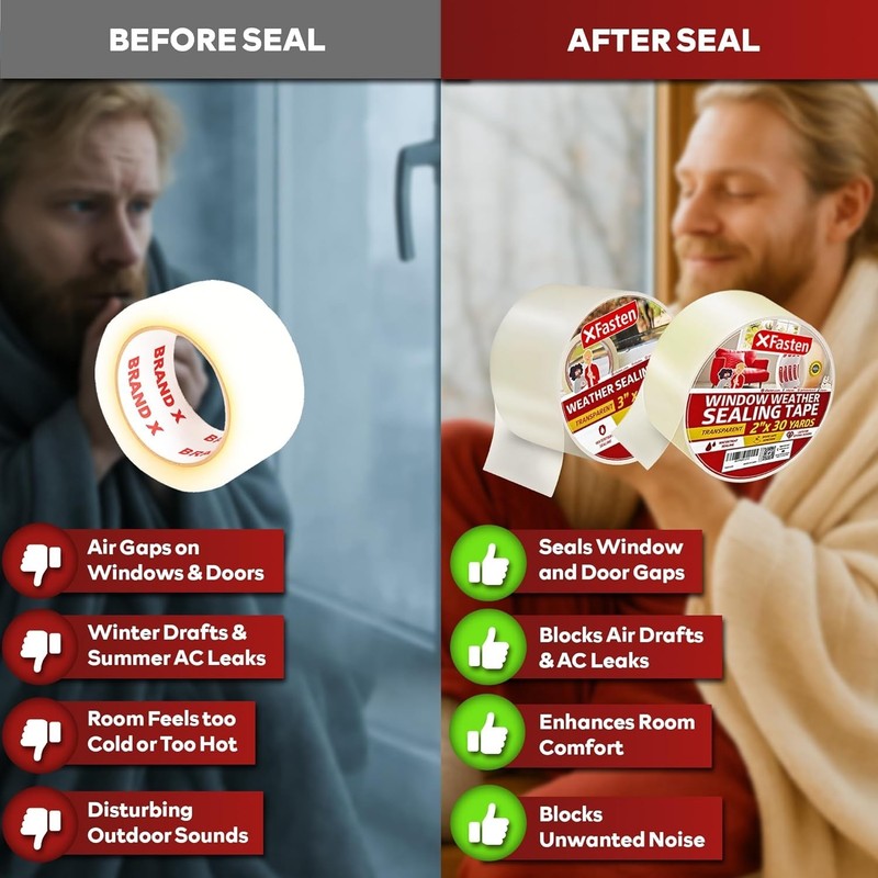 Clear Window Weather Sealing Tape, Draft Stopper Seal Film, Residue-Free, Transp gallery