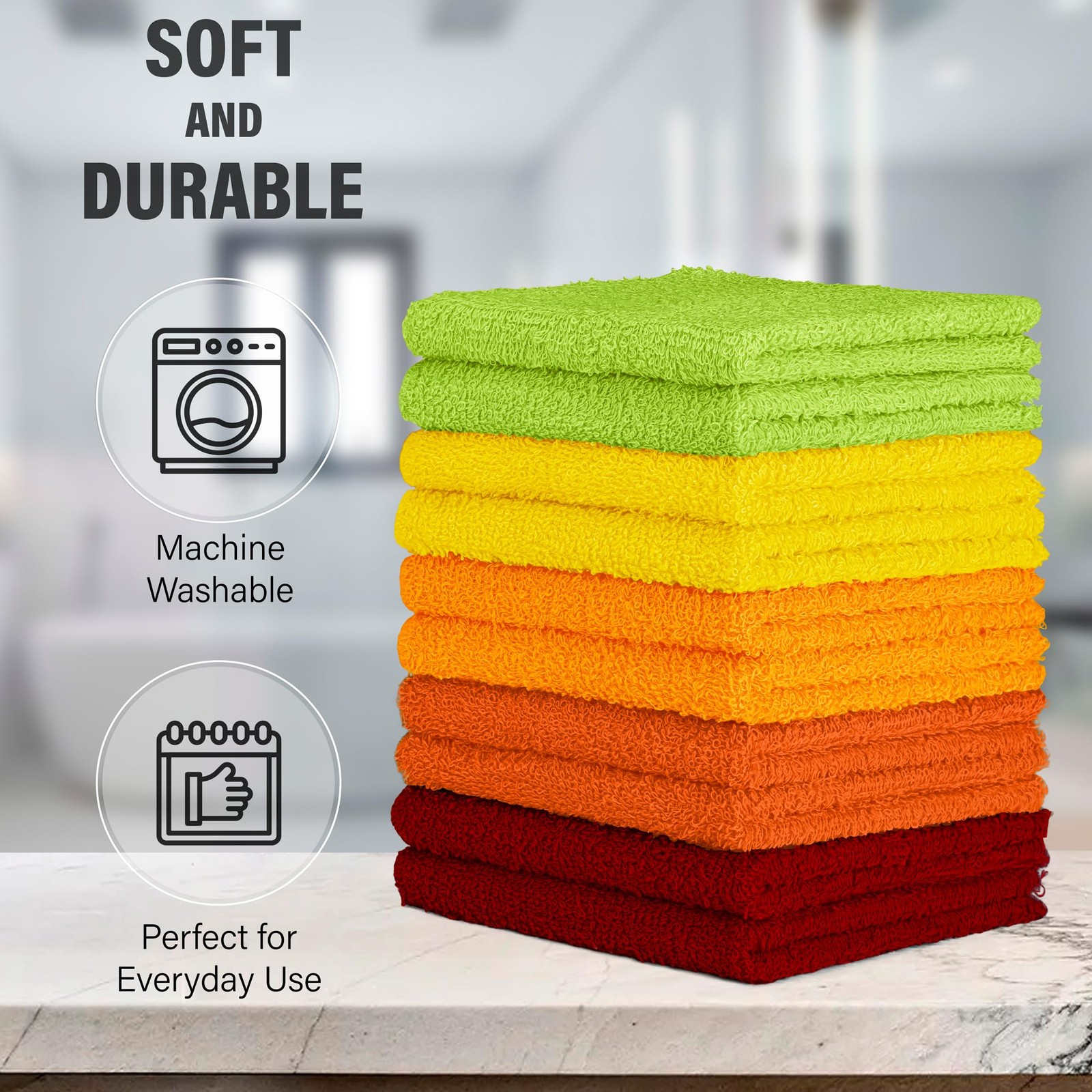 DecorRack 10 Pack 100 Cotton Wash Cloth, Luxurious Soft, 12 x 12 inch Ultra gallery