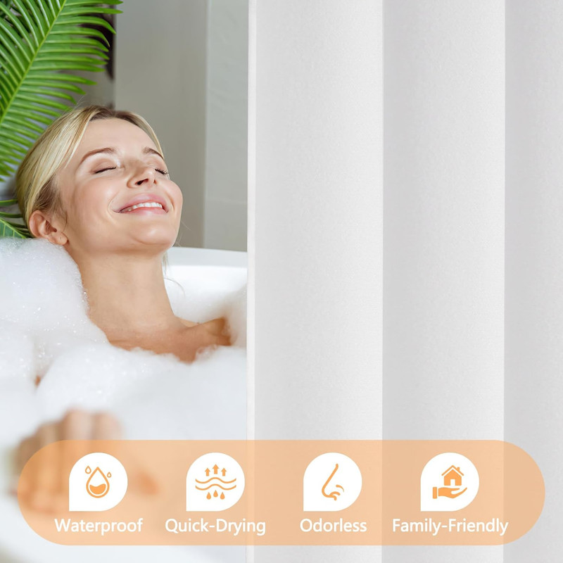Waterproof Soft Microfiber Shower Curtain TPU Backed Lightweight, White Washable gallery