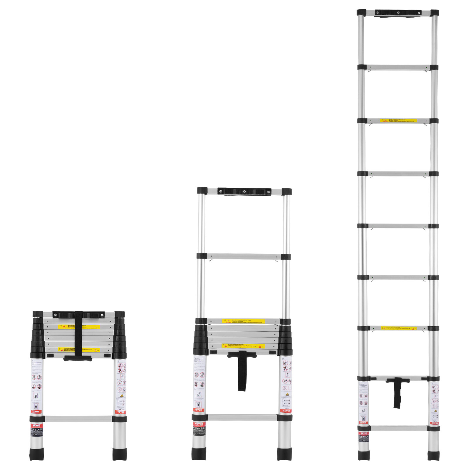 Telescoping Extension Ladder 8.5FT One-button Retraction 375 LBS Capacity gallery