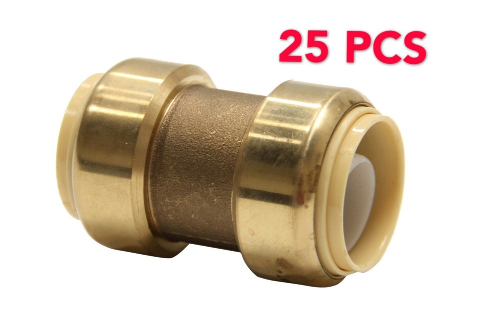 EFIELD 25 PCS 3/4" X 3/4" PUSH FIT COUPLINGS BRASS FITTINGS/CLIP, LEAD FREE