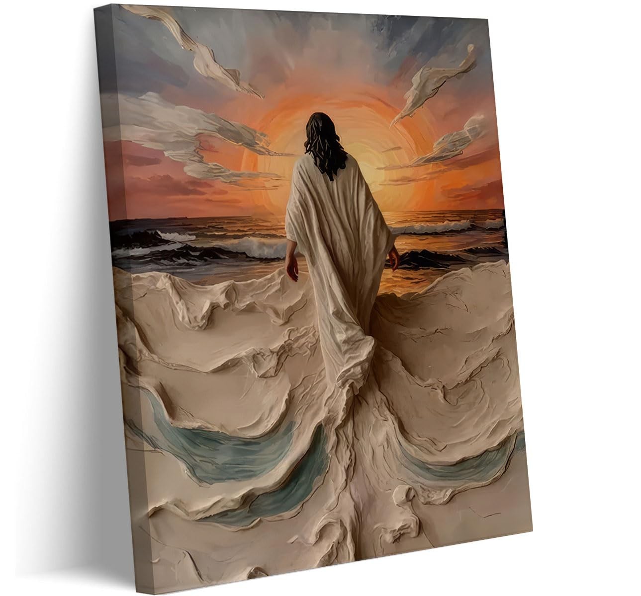 Abstract Jesus Walking on Water Canvas Wall Art Christian Spiritual Wall Deco... gallery