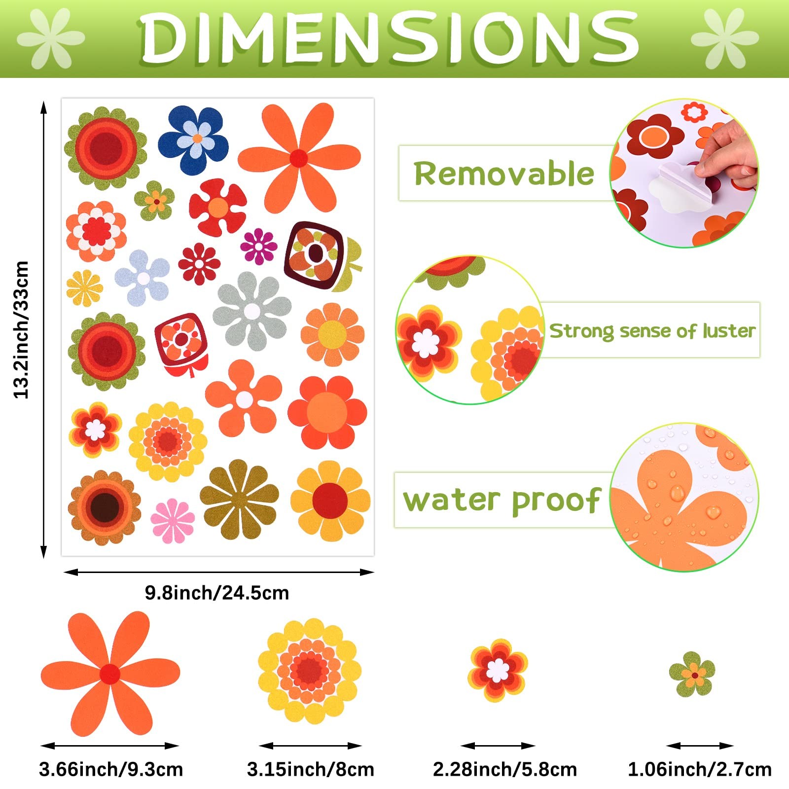 Daisy Stickers 135 Pcs Flower Car Decals 60's Hippie Stickers Daisy Vinyl Ret... gallery