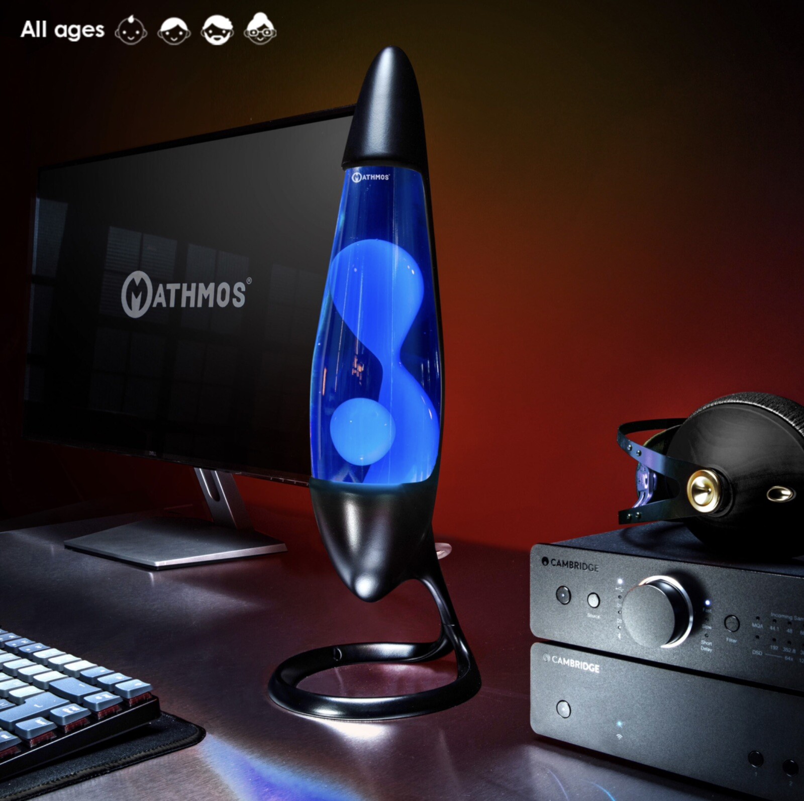 Mathmos Black Satin Neo Lava Lamp with Turquoise Wax In Blue Liquid. gallery