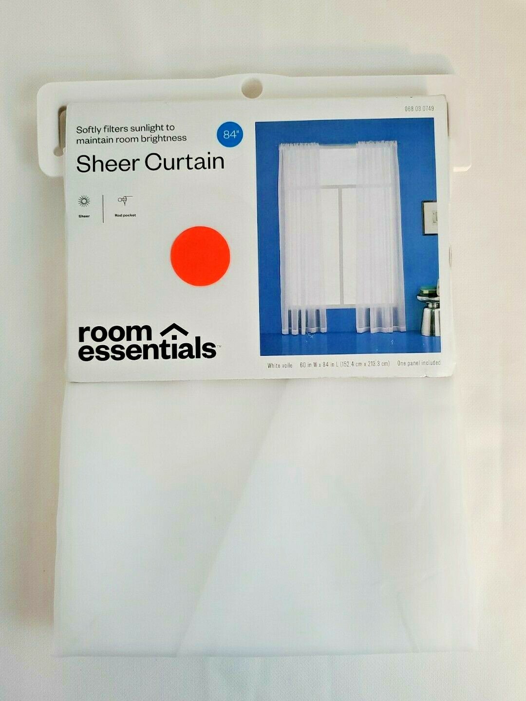 One (1) ROOM ESSENTIALS™ Sheer Window Curtain Panel 60" W x 84" L - NIP gallery