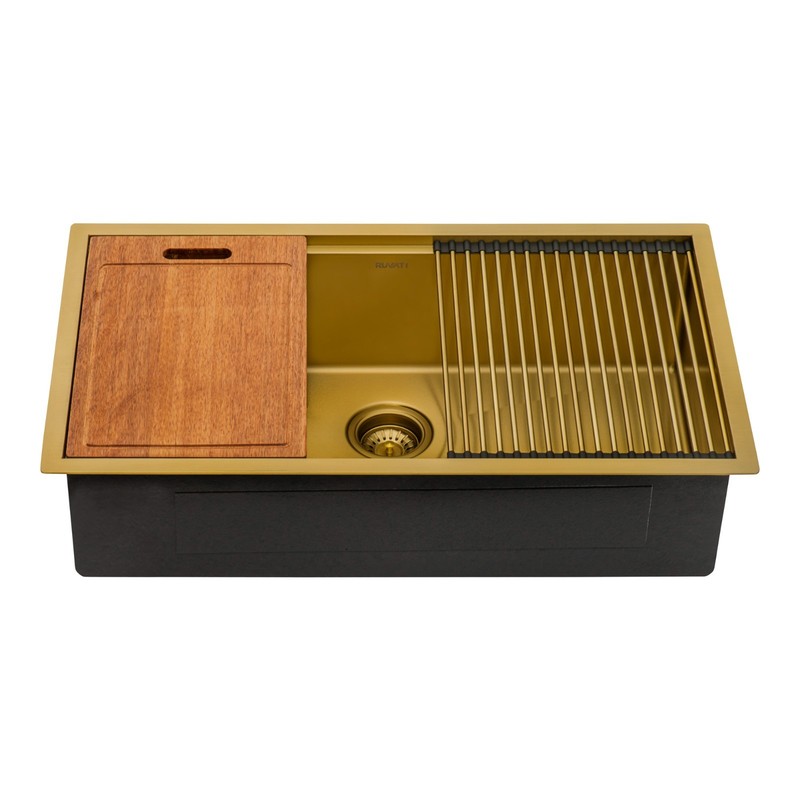 Ruvati 33" Matte Gold Workstation Undermount Single Bowl Kitchen Sink- RVH6533GG gallery