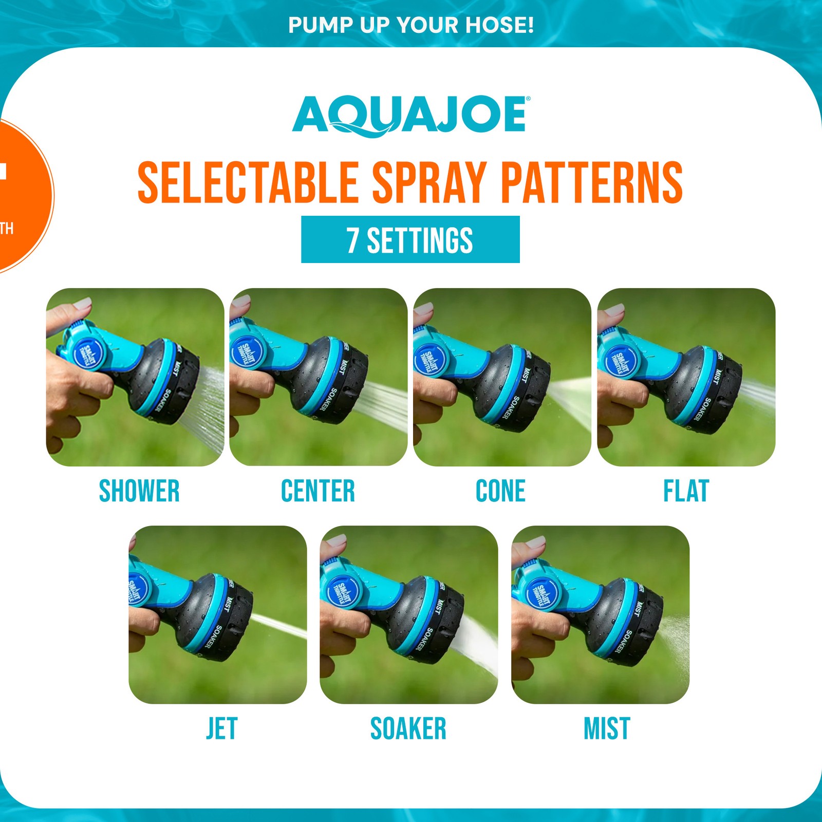 Aqua Joe Multi-Function Hose Nozzle with Smart Throttle and 7 Sprayer Patterns gallery
