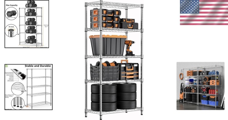 Modern 5-Tier Utility Shelving Unit - Durable Chrome Organizer Rack, 1250 lbs gallery