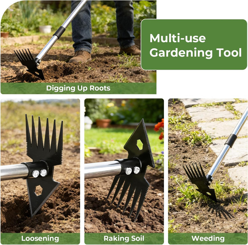 Dual-Head Weed Puller Tool with Long Handle for Efficient Gardening gallery