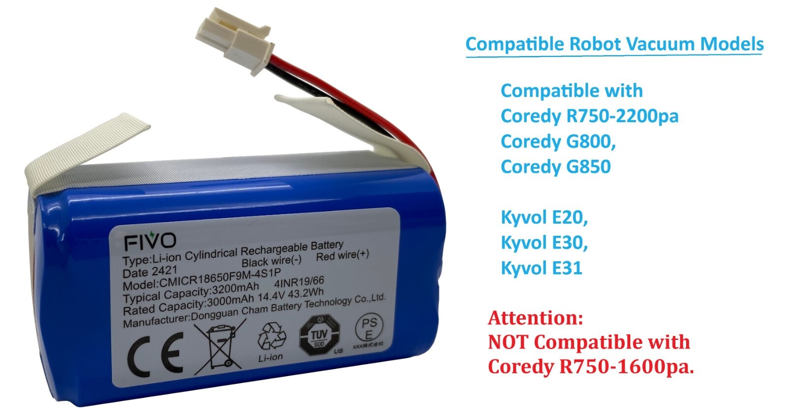 Replacement Battery for Coredy R750, G800, G850, Kyvol E20, E30, E31 Robot 3.2Ah gallery