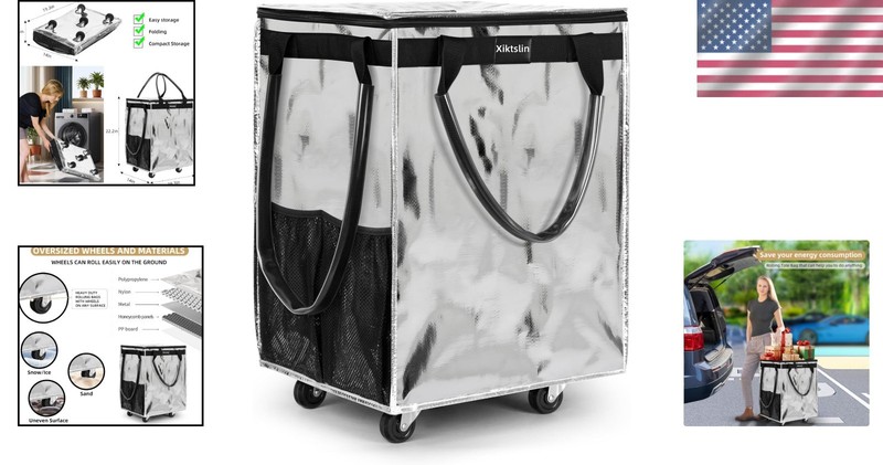 Spacious Silver Rolling Tote Bag on Wheels - Perfect for Grocery and Travel gallery